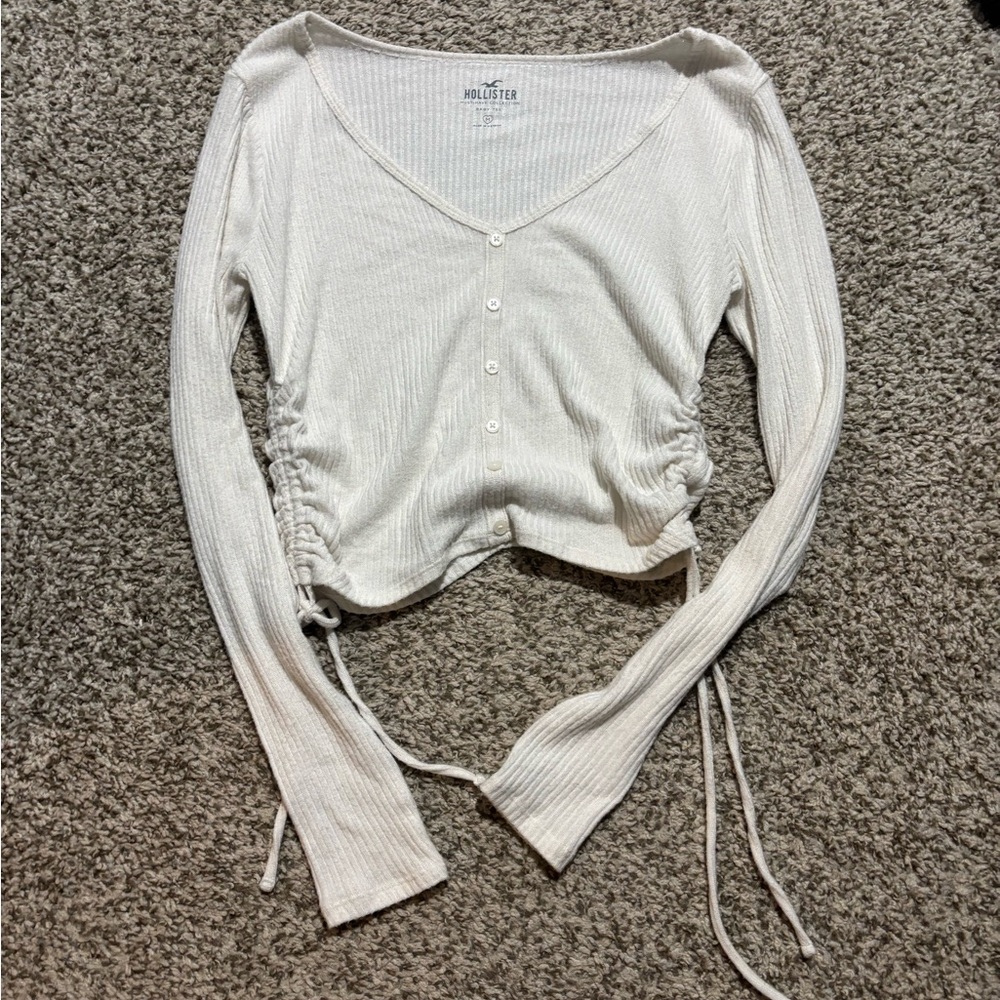 Hollister Women's White Ribbed Button-Down Shirt